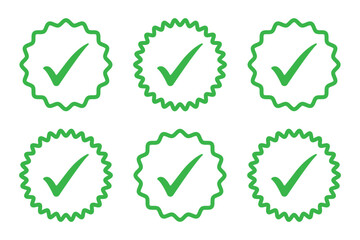 Checkmark icon set, approved symbol, checked checkbox mark, editable line stroke.  Verified checkmark icon set. Guaranteed signs. eps 10
