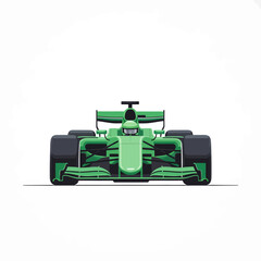 Front view of a stylized green Formula 1 race car.