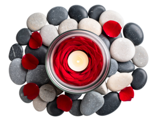 Red Rose Candle in Glass Holder, Top-Down View, Spa Mood PNG”