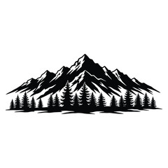 Fototapeta premium A majestic silhouette of mountains and trees isolated on white background evokes a sense of adventure, wilderness, and the beauty of nature