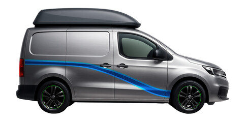 Mid-sized service vehicle with integrated roof storage box and side decals