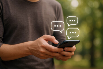 Person holding smartphone with glowing chat bubbles mobile