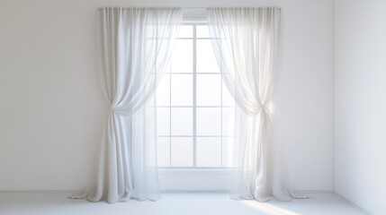 Fototapeta premium Serene White Room with Sheer Curtains and Sunlight