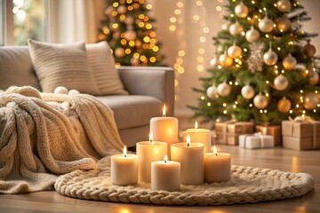 Cozy Christmas Living Room with Candles and Decor