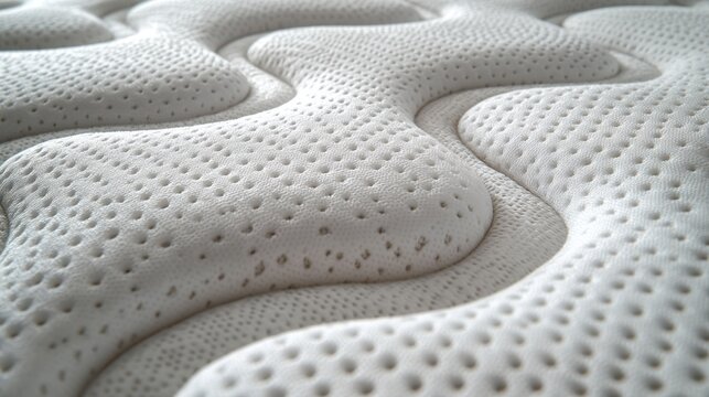 Close-up of a mattress topper, featuring a textured, wavy surface with small perforations