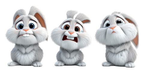 Fototapeta premium Three fluffy rabbits with expressive faces