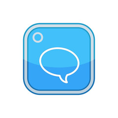 Naklejka premium Speech Bubble Icon in Blue Flat Square Frame Design PNG Transparent Background. Communication and Social Media Messaging Symbol