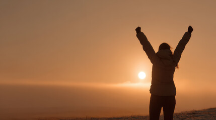 single person is joyfully expressing gesture that symbolizes happiness and inspiration