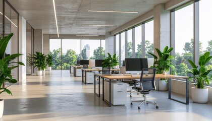 Modern Corporate Office Interior with Natural Elements and Minimalist Design