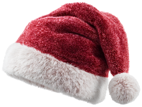 Classic Red Santa Hat with Fluffy White Trim and Pom Pom, Front View, Isolated on Transparent Background PNG