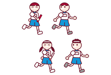 白組紅組に分かれて運動会でリレーをする子供たちのイラスト