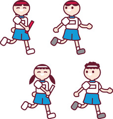 白組紅組に分かれて運動会でリレーをする子供たちのベクターイラスト