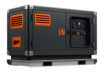 Heavy-duty skid-mounted generator with reinforced corners for rugged terrain construction sites.