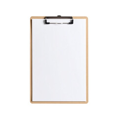 Clipboard with blank white paper mockup for notes and presentation on transparent background