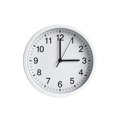Fototapeta premium White wall clock showing the time three o clock time management concept on transparent background