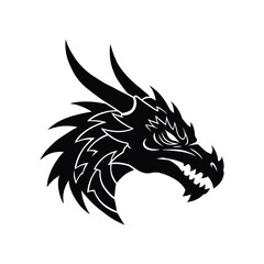 Obraz premium A black silhouette of a dragon head with sharp features and a determined expression, isolated on white background