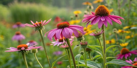 Fototapeta premium echinacea purple coneflowers vibrant petals fresh bloom