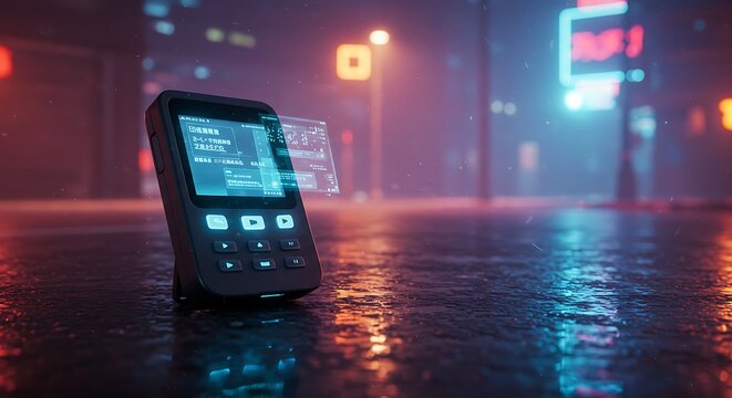 Futuristic portable device night scene
