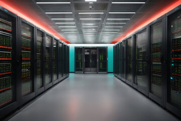 Naklejka premium Attractive Network and data server room, hosting, internet