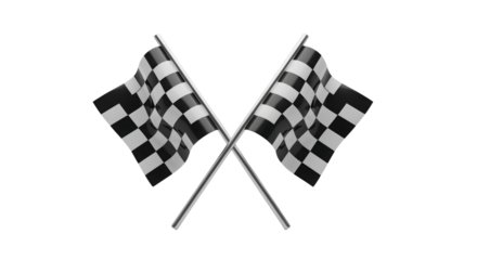 Two Black and White Checkered Racing Flags Crossed on Transparent Background