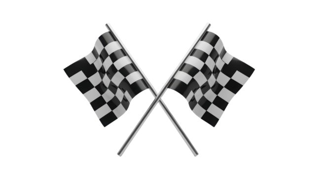 Two Black and White Checkered Racing Flags Crossed on Transparent Background - Powered by Adobe