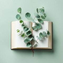 Open book with eucalyptus sprigs