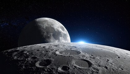 Cosmic view of moon and sunrise