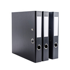 Black office binders file folders for organizing documents and papers on transparent background