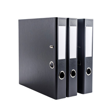 Black office binders file folders for organizing documents and papers on transparent background