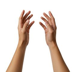 Two hands reaching upwards with open palms isolated on transparent background