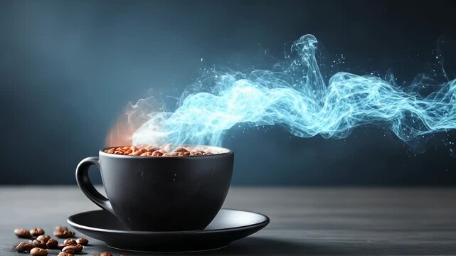 A cup of coffee with magical steam