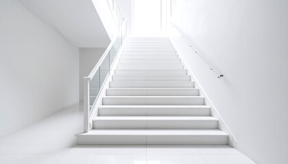 White staircase ascending to a bright light source