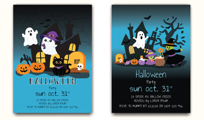 Halloween party poster. Witch&rsquo;s Night Out &ndash; Cute Halloween Party Invitation Design