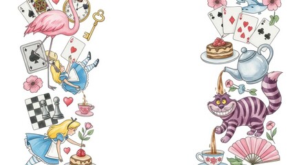 Alice In Wonderland Watercolor Border