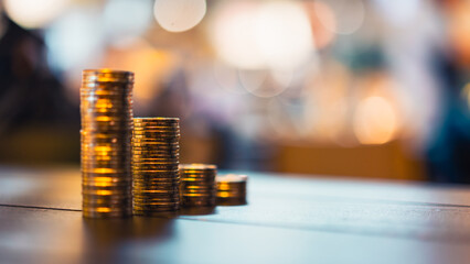 Coins stack. Concepts of the banking system, rising interest rates, inflation, deflation, and...