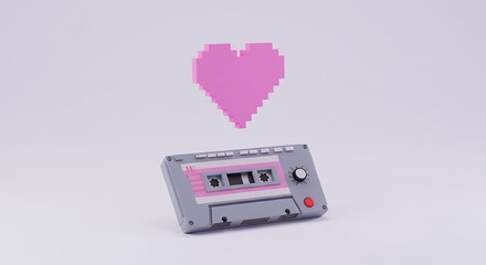 Fototapeta premium Pixel heart and cassette tape illustration