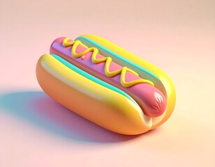 3D Isometric Hotdog with Mustard in Toon Style
