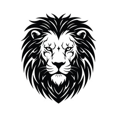 Obraz premium A black and white illustration of a majestic lion head with a thick mane isolated on white background