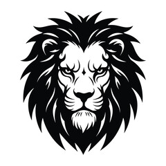Obraz premium A black and white illustration of a powerful lion head with a regal expression isolated on white background