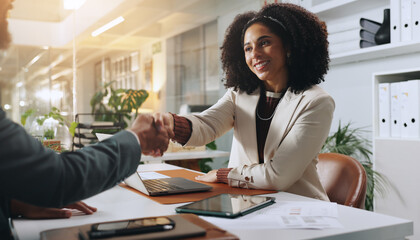 Agreement, handshake and business people in office, partnership and company onboarding. Shaking...