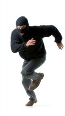 Person in disguise escaping swiftly from a scene.