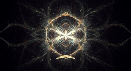 Abstract Golden Glowing Fractal on Black Background