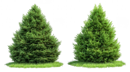 Two green evergreen trees isolated on transparent background