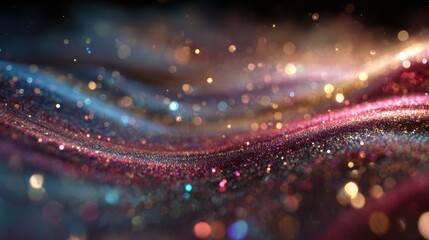Fototapeta premium A mesmerizing abstract background showcasing flowing waves of colorful lights and glitter, perfect for designs.