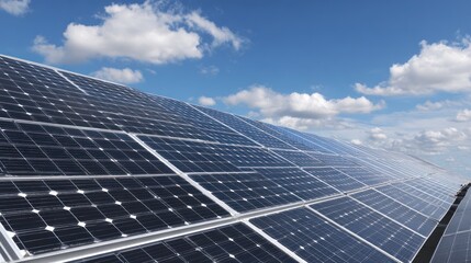 Solar panels under a cloudy sky