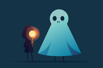 Obraz premium ghost floating above a foggy meadow spooky vibe