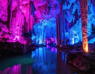 Colorful cave, vibrant lighting