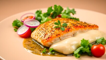 Grilled salmon steak with fresh vegetables a healthy and gourmet plate
