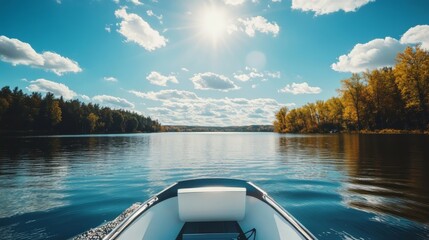 Low angle of a boat on a Minnesota lake on a sunny day