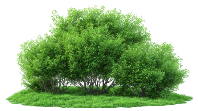 A lush green bush with dense foliage isolated on transparent background